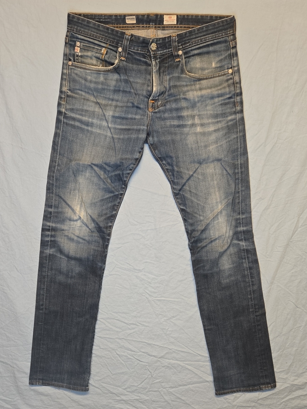 Adriano Goldschmied Ag Matchbox Lightly Distressed Slim Straight Blue Wash Jeans
